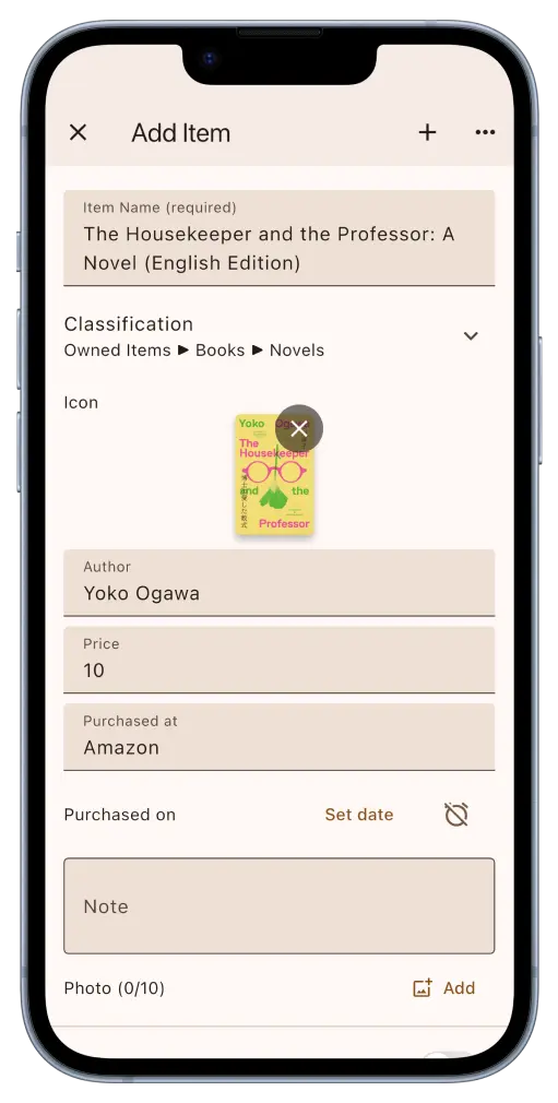 Registering a novel on the item registration screen of monoca 2.